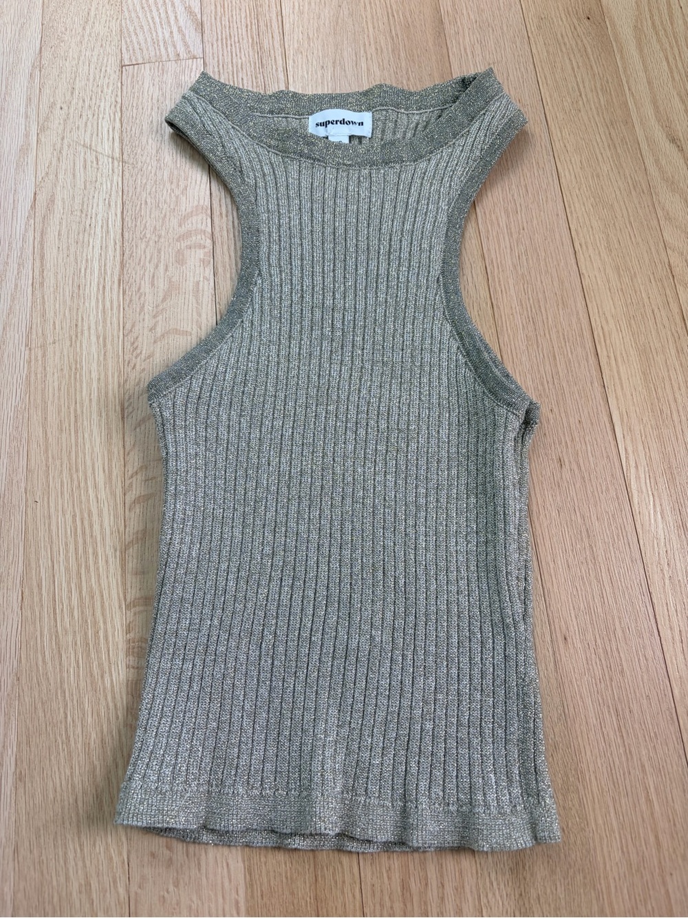 Superdown Gold Shimmer Ribbed Tank Size XS Fitted Knit Top